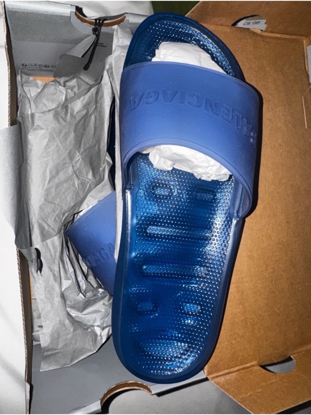 Balenciaga Deep Blue Logo Slide Sandals